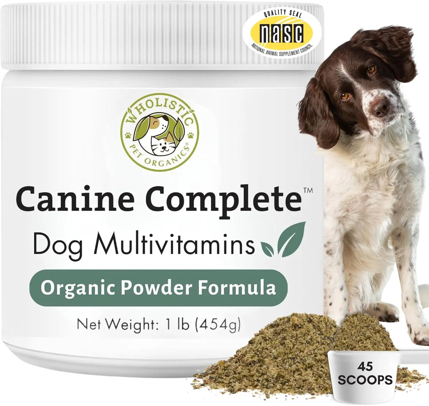 Wholistic Pet Organics Canine Complete 1lb Dog Multivitamin Powder 45 Scoops Original Whitefish 1 Lb