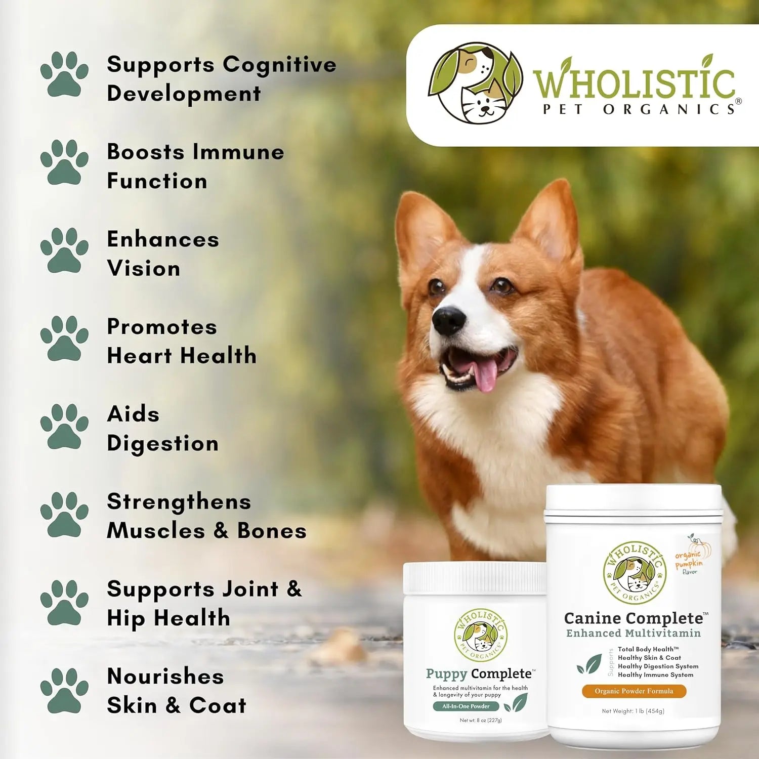 Wholistic Pet Organics Canine Complete 1lb Dog Multivitamin Powder 45 Scoops