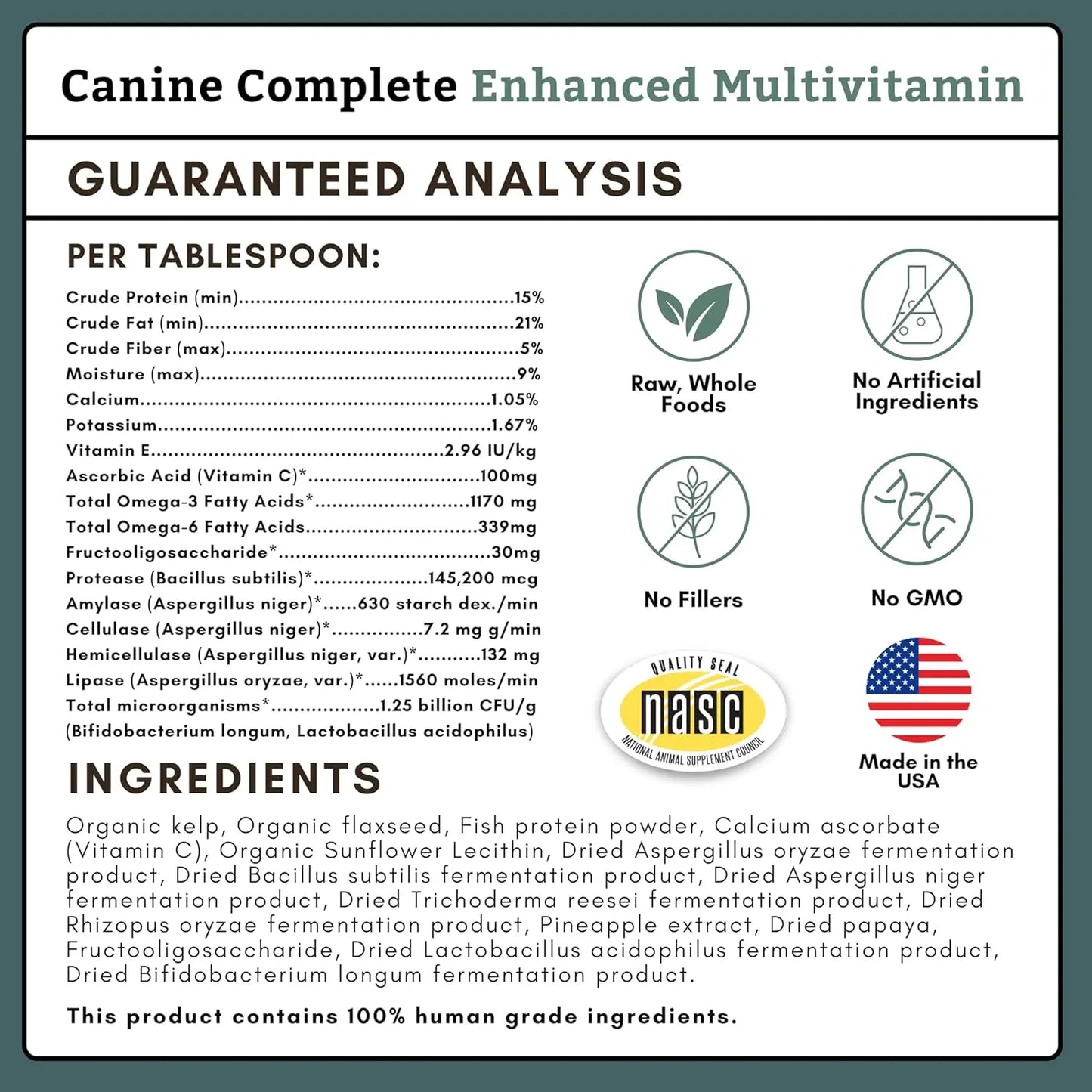 Wholistic Pet Organics Canine Complete 1lb Dog Multivitamin Powder 45 Scoops