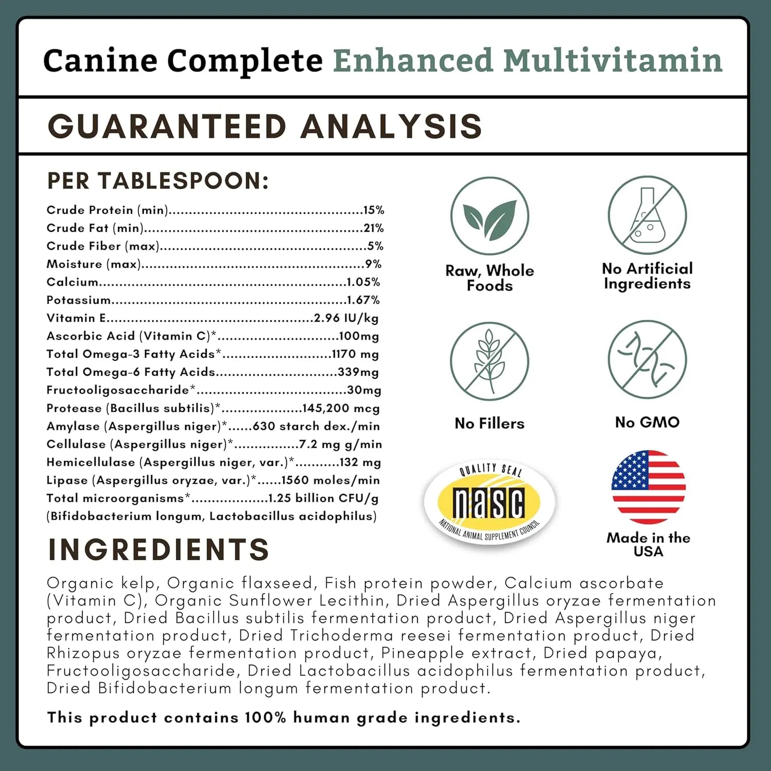 Wholistic Pet Organics Canine Complete 1lb Dog Multivitamin Powder 45 Scoops