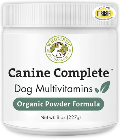 Wholistic Pet Organics Canine Complete 1lb Dog Multivitamin Powder 45 Scoops Original Whitefish 8 Oz