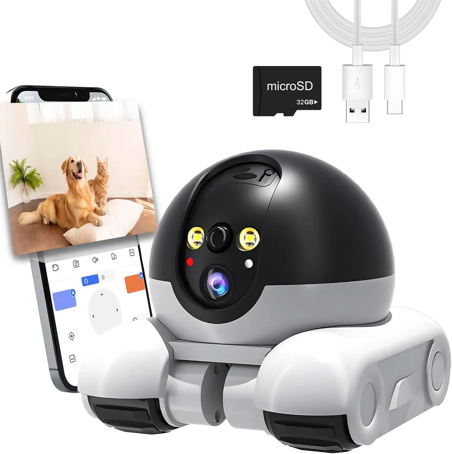 WiFi Robot 1080P Pet Camera with App for Dogs & Cats. 2-Way Talk, Night Vision & Motion Detection Default Title