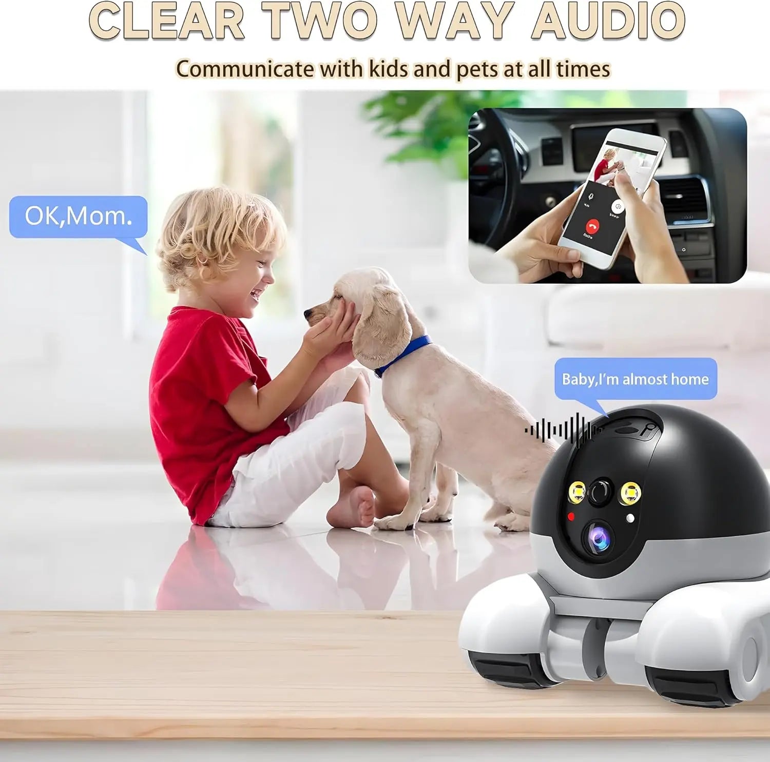 WiFi Robot 1080P Pet Camera with App for Dogs & Cats. 2-Way Talk, Night Vision & Motion Detection