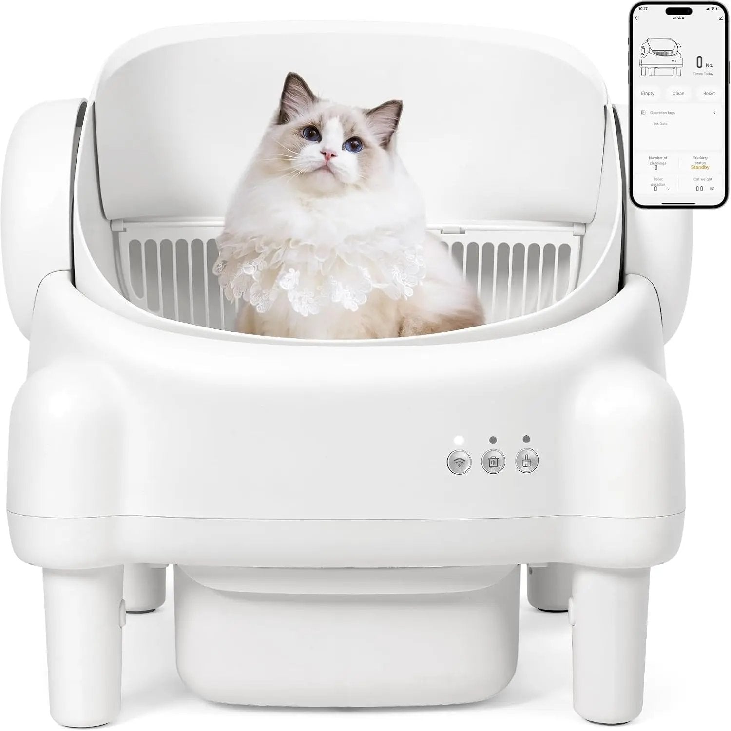 Self-Cleaning WiFi Litter Box – Open Top, Smart App Control & Odor-Free Design Cream White