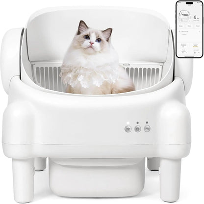 Self-Cleaning WiFi Litter Box – Open Top, Smart App Control & Odor-Free Design Cream White