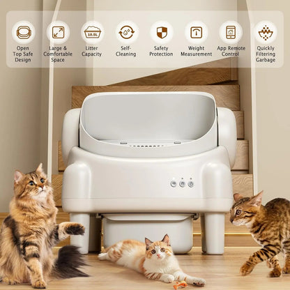Self-Cleaning WiFi Litter Box – Open Top, Smart App Control & Odor-Free Design