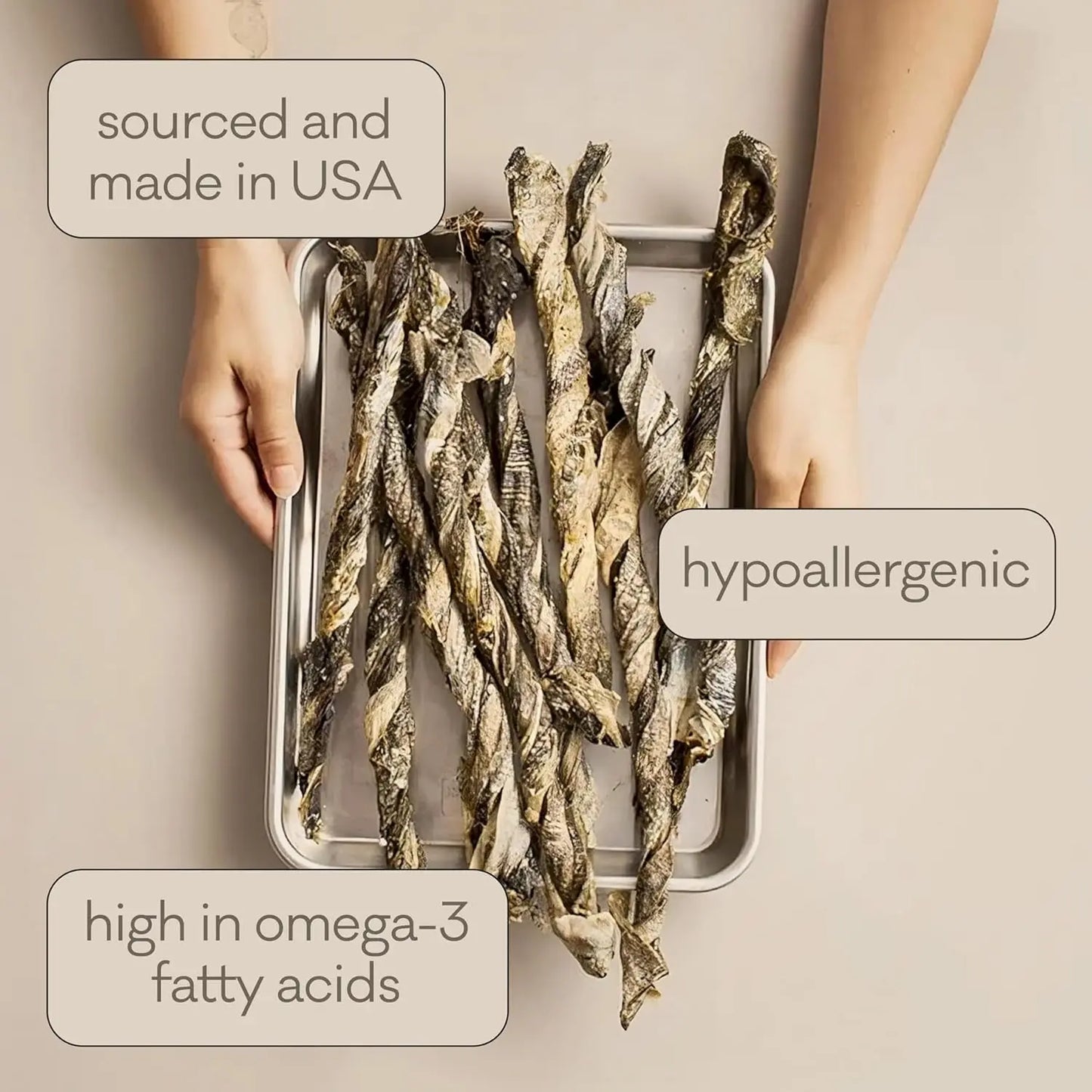 Wild Caught Cod Skins Dog Treats 4.7oz Single Ingredient USA Made