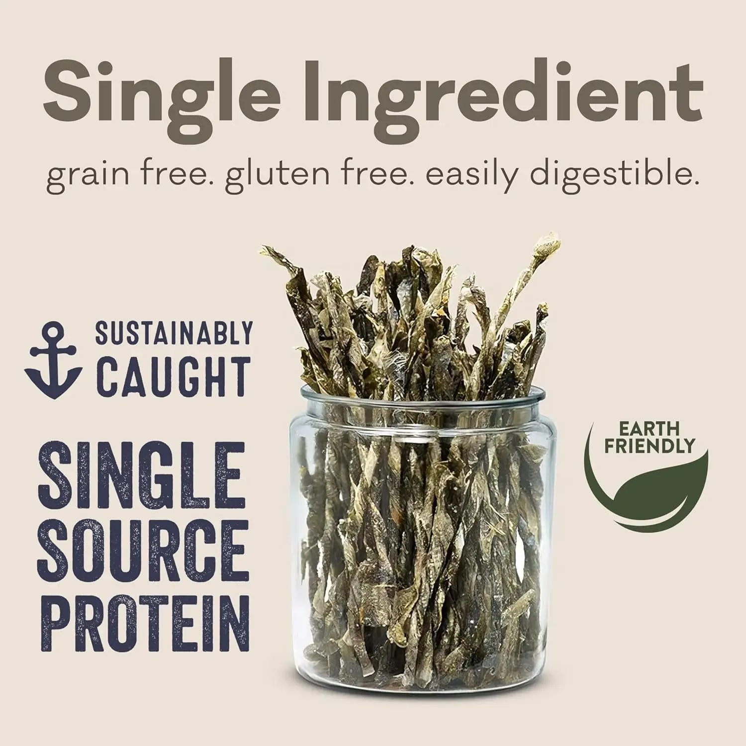 Wild Caught Cod Skins Dog Treats 4.7oz Single Ingredient USA Made