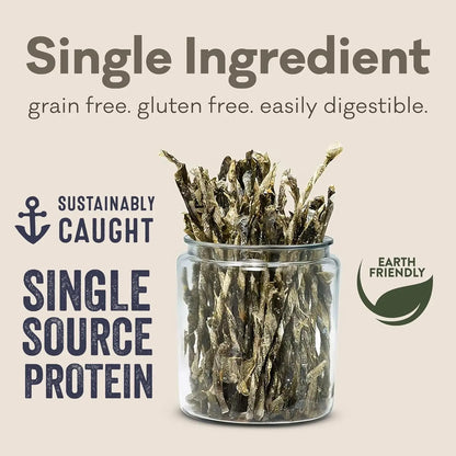 Wild Caught Cod Skins Dog Treats 4.7oz Single Ingredient USA Made