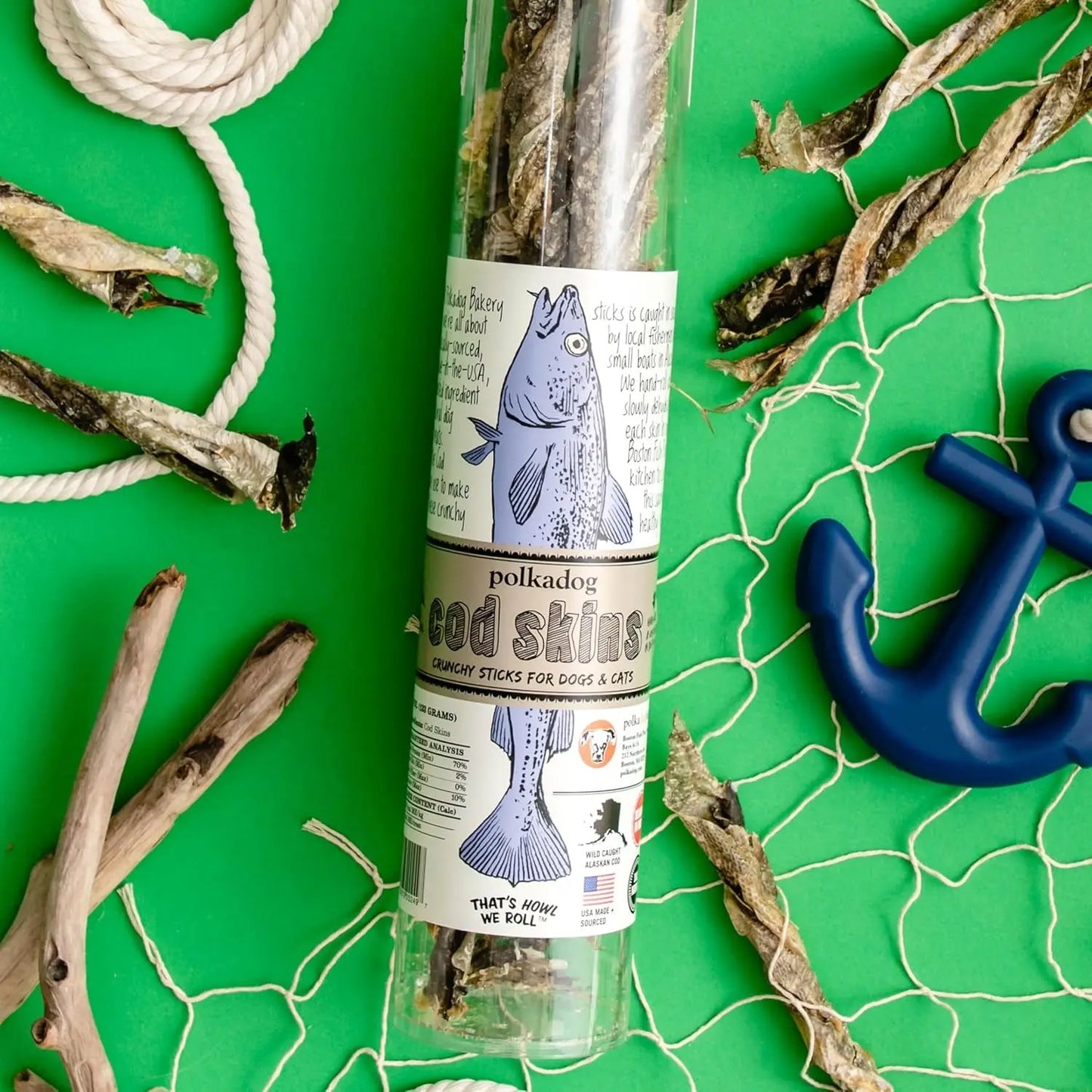 Wild Caught Cod Skins Dog Treats 4.7oz Single Ingredient USA Made