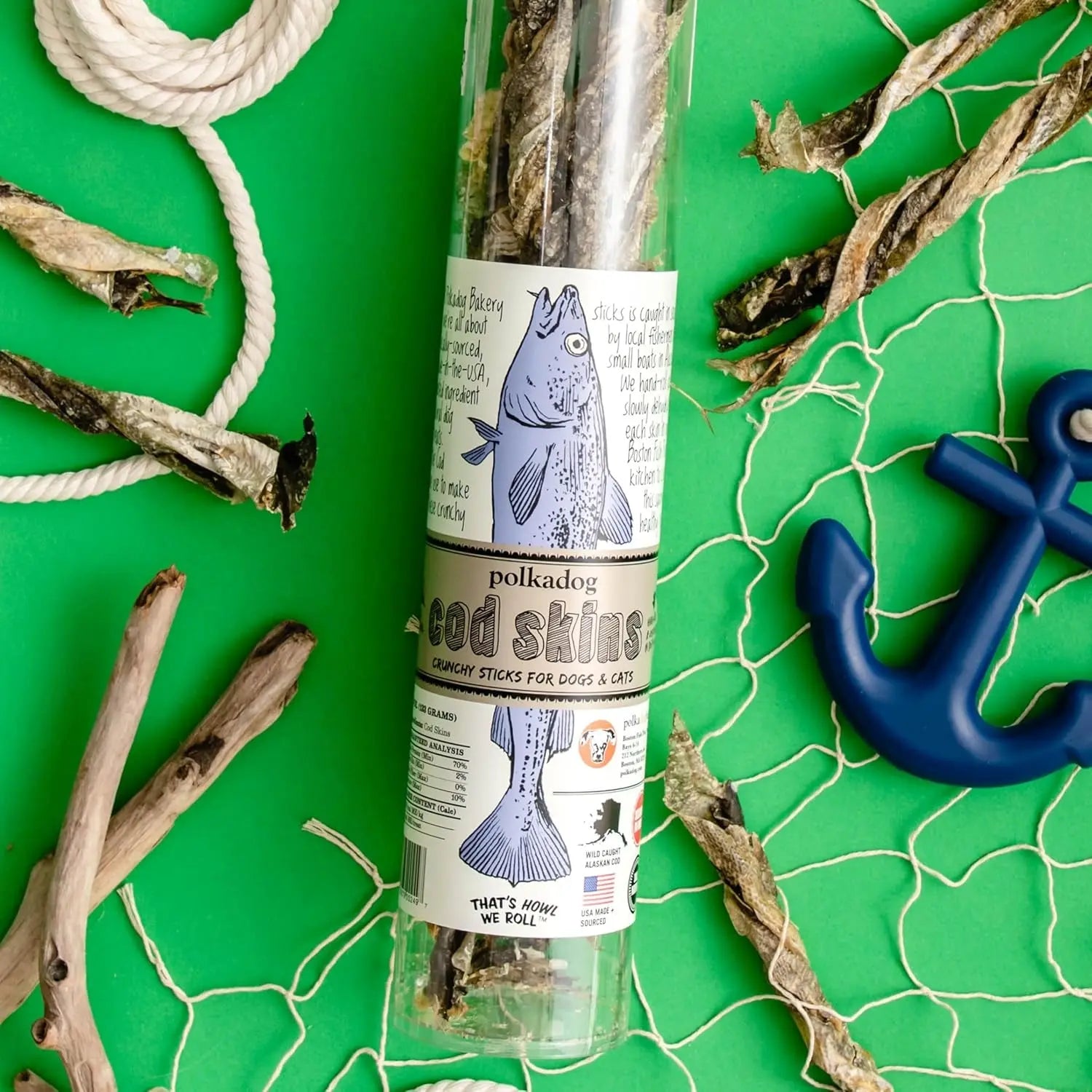 Wild Caught Cod Skins Dog Treats 4.7oz Single Ingredient USA Made