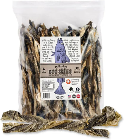 Wild Caught Cod Skins Dog Treats 4.7oz Single Ingredient USA Made