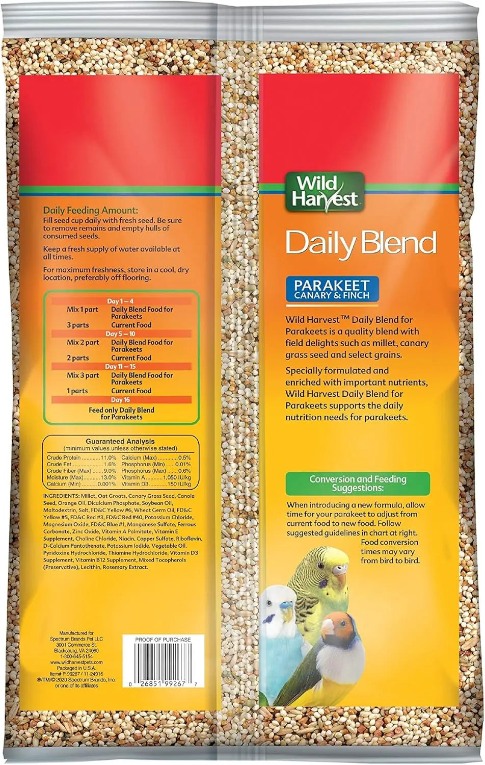 Wild Harvest Daily Blend Bird Food for Parakeet, Canary & Finch
