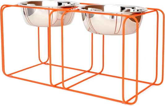Wire & Dine Elevated Dog Bowl Stand | Stainless Steel Feeder Orange Medium
