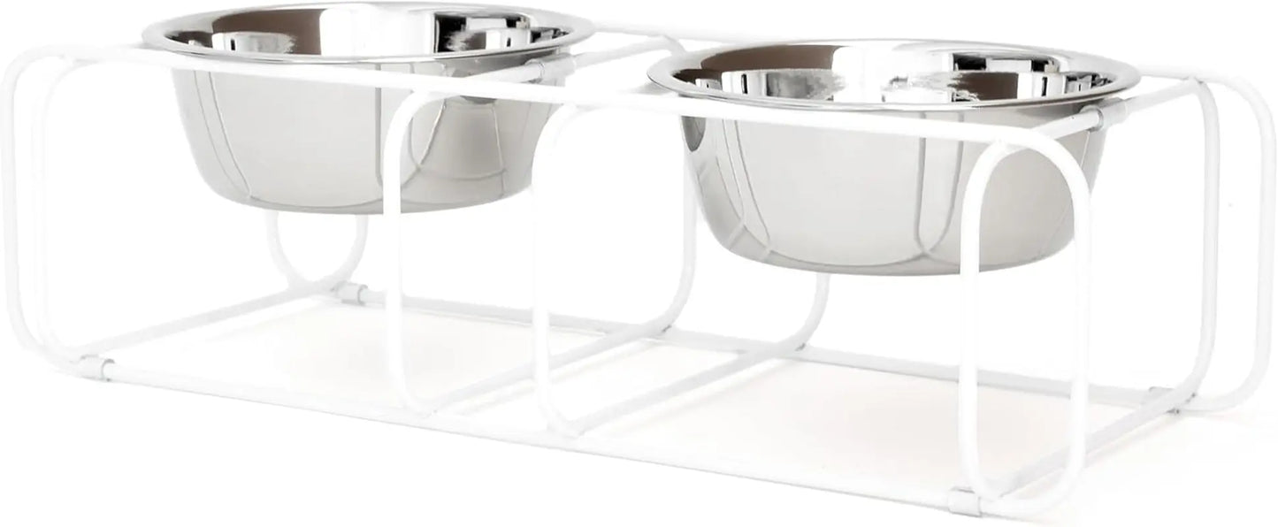 Wire & Dine Elevated Dog Bowl Stand | Stainless Steel Feeder White Small