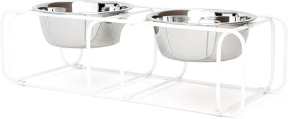 Wire & Dine Elevated Dog Bowl Stand | Stainless Steel Feeder White Small