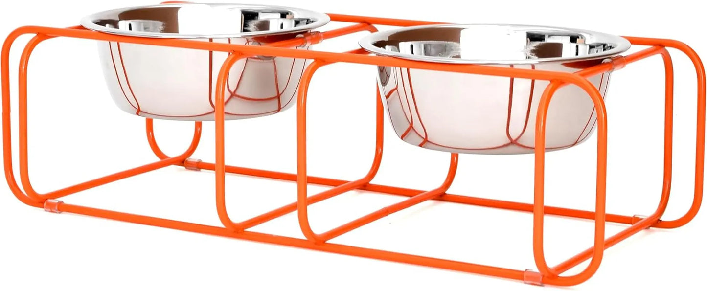 Wire & Dine Elevated Dog Bowl Stand | Stainless Steel Feeder Orange Small
