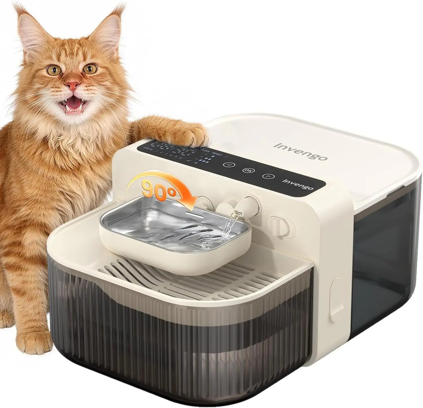 Wireless Cat Water Fountain No Filter Stainless Steel 3.5L Quiet Auto Beige