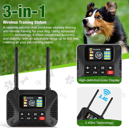 Wireless Dog Fence System for 3 Dogs 2.4GHz Waterproof Rechargeable
