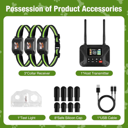 Wireless Dog Fence System for 3 Dogs 2.4GHz Waterproof Rechargeable