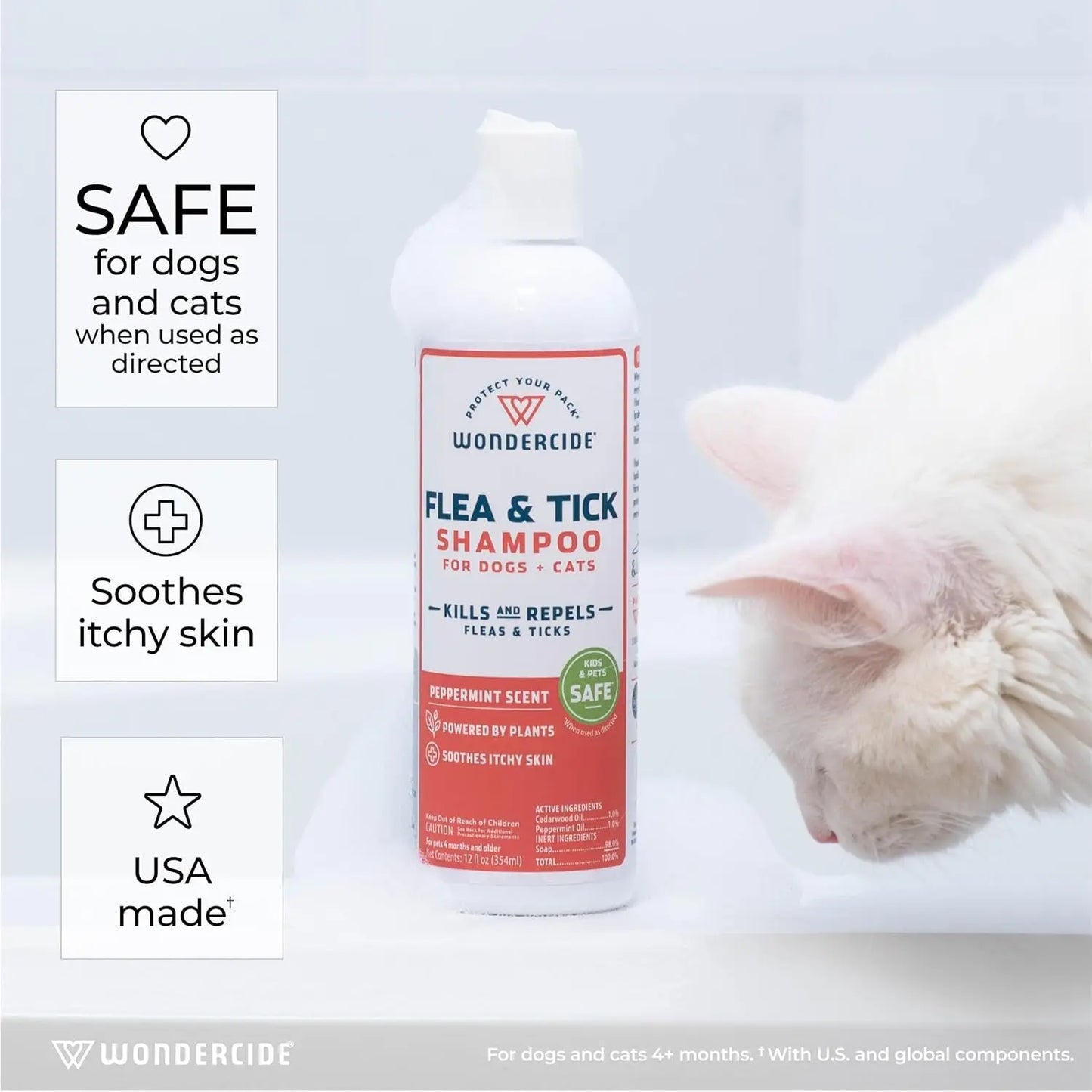 Wondercide Tick & Flea Shampoo for Dogs & Cats, Natural Essential Oils, 12 oz