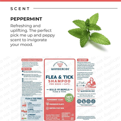 Wondercide Tick & Flea Shampoo for Dogs & Cats, Natural Essential Oils, 12 oz