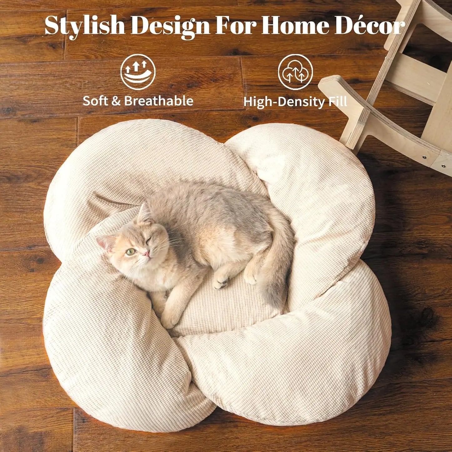 Wooden Cat & Puppies Elevated Pet Bed with Cushion – Modern Raised Pet Sofa