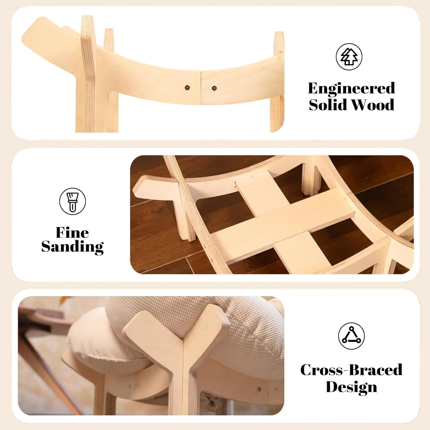 Wooden Cat & Puppies Elevated Pet Bed with Cushion – Modern Raised Pet Sofa