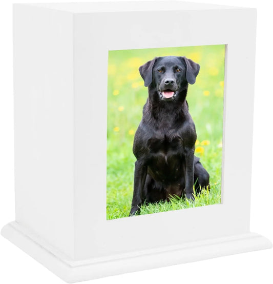 Wooden Pet Memorial Urn with Photo Frame Keepsake Box for Dogs & Cats White