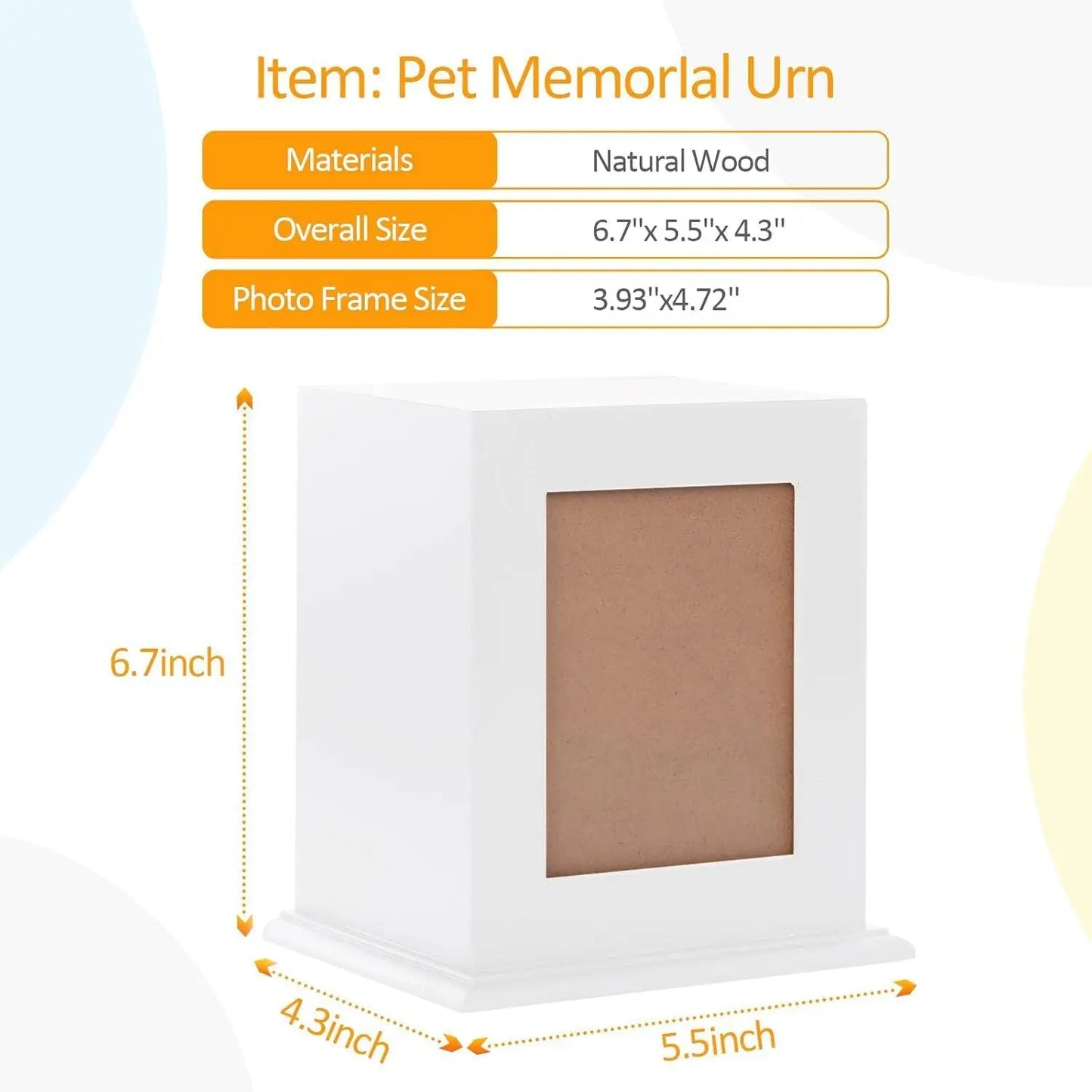 Wooden Pet Memorial Urn with Photo Frame Keepsake Box for Dogs & Cats