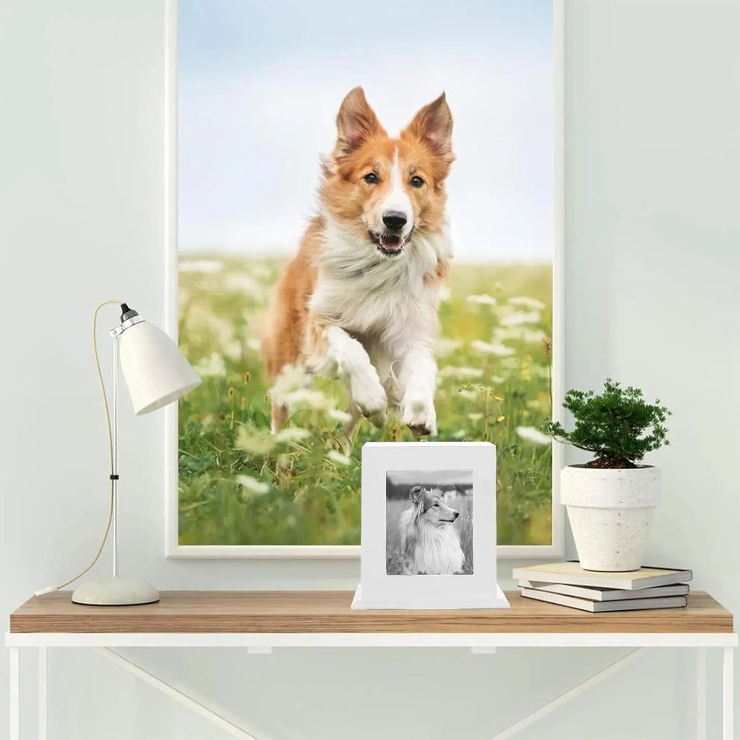 Wooden Pet Memorial Urn with Photo Frame Keepsake Box for Dogs & Cats