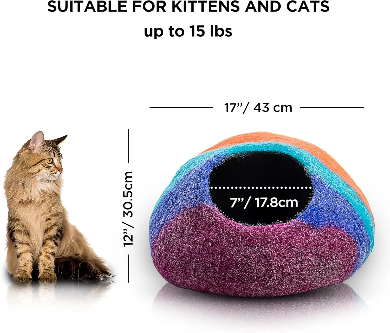 Wool Felt Cat Cave Bed Handmade Merino Wool Covered Cat House – Rainbow