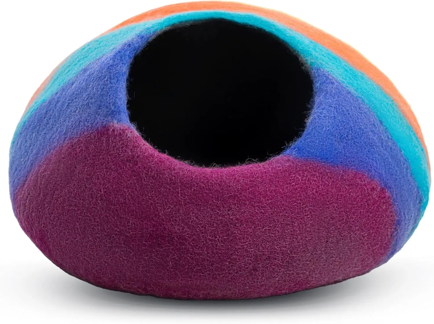 Wool Felt Cat Cave Bed Handmade Merino Wool Covered Cat House – Rainbow