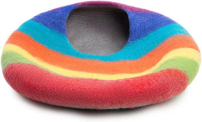 Wool Felt Cat Cave Bed Handmade Merino Wool Covered Cat House – Rainbow