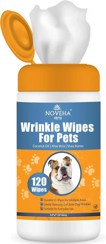 Wrinkle Wipes for Dogs XL 120 Count Bulldog Fold & Paw Cleaning 120 Wrinkle Wipes