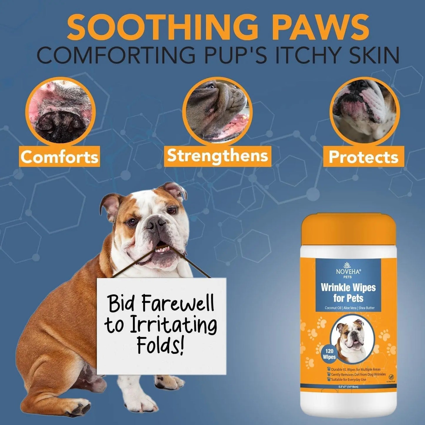 Wrinkle Wipes for Dogs XL 120 Count Bulldog Fold & Paw Cleaning