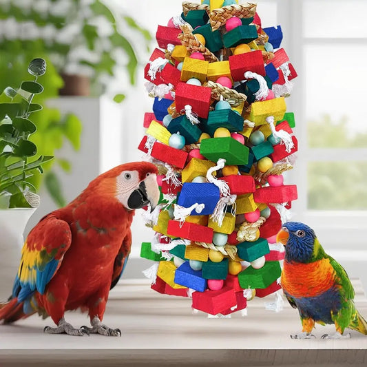 XL Parrot Toy – Natural Wood & Cotton Chew Toy for Macaws, Cockatoos & Amazons