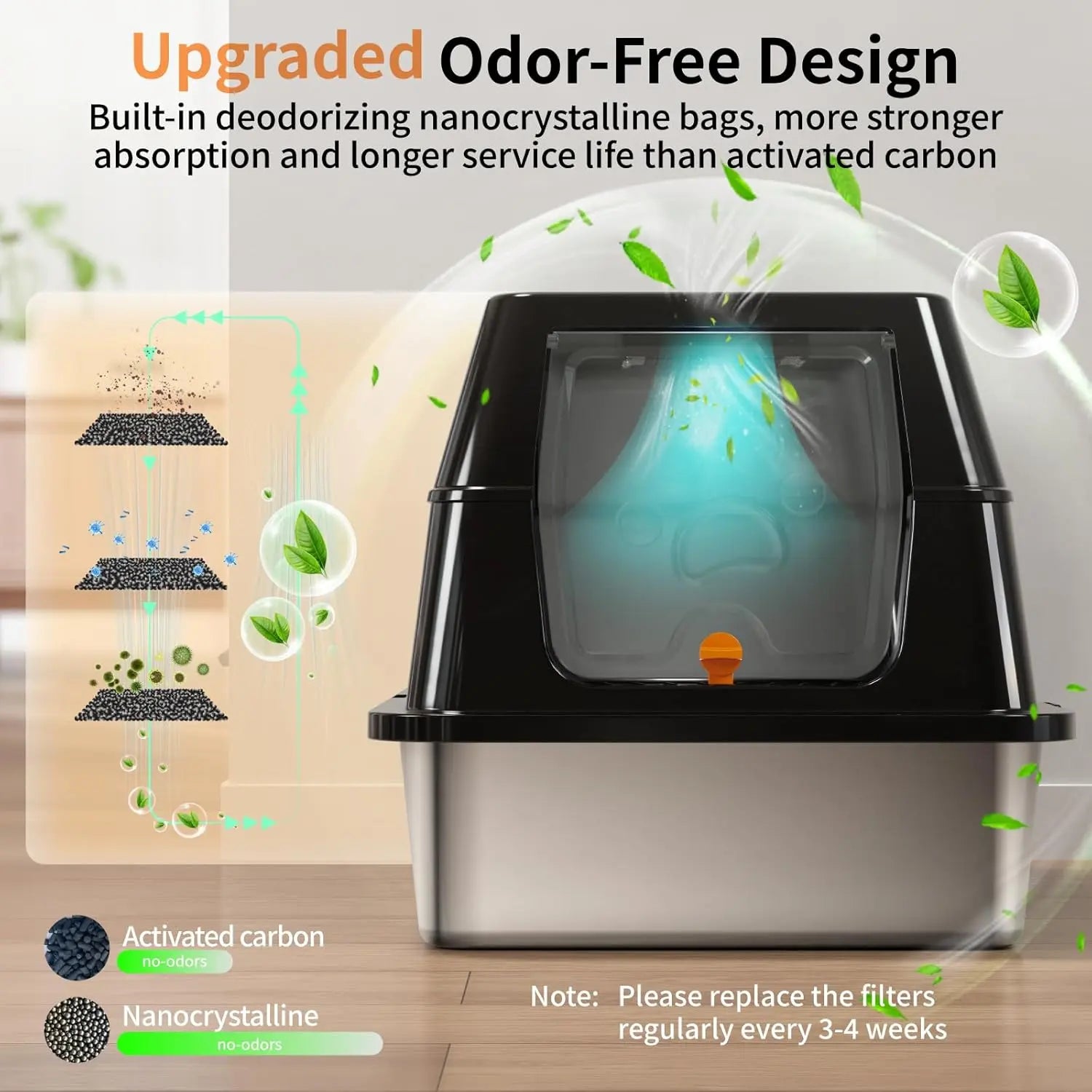 XL Stainless Steel Flip-Top Covered Cat Litter Box with Lid & Scoop