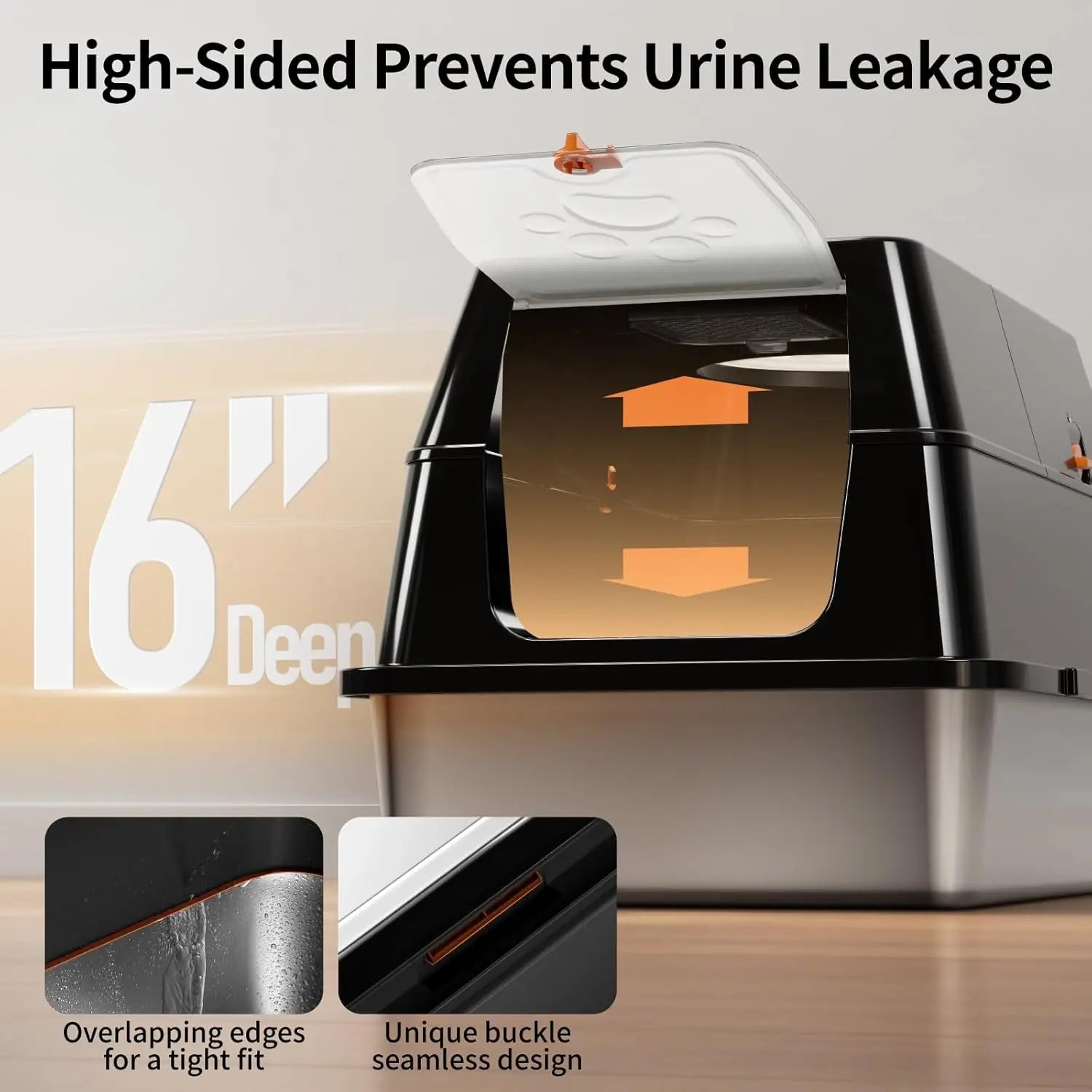 XL Stainless Steel Flip-Top Covered Cat Litter Box with Lid & Scoop