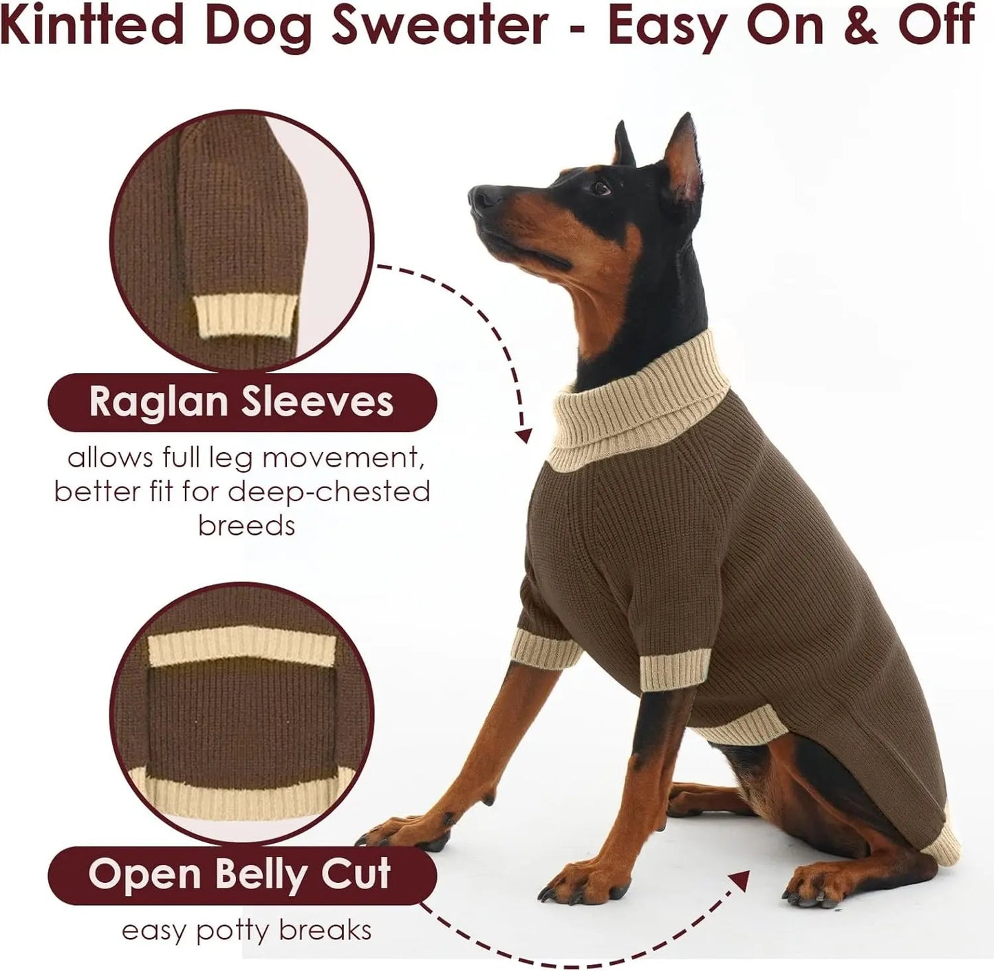 XL–5XL Dog Sweater with Harness Hole – Warm Stretch Turtleneck Winter Outfit