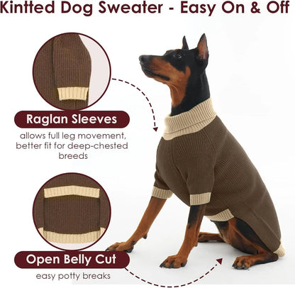 XL–5XL Dog Sweater with Harness Hole – Warm Stretch Turtleneck Winter Outfit