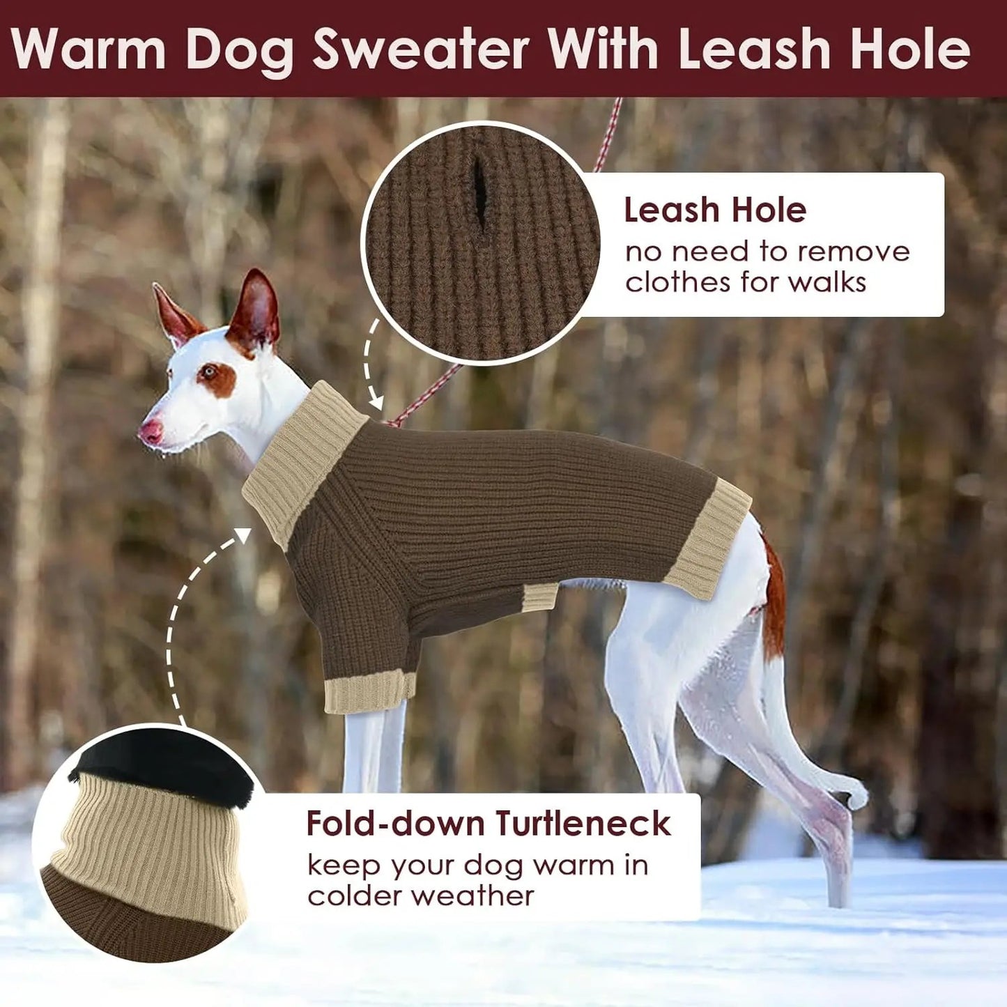 XL–5XL Dog Sweater with Harness Hole – Warm Stretch Turtleneck Winter Outfit