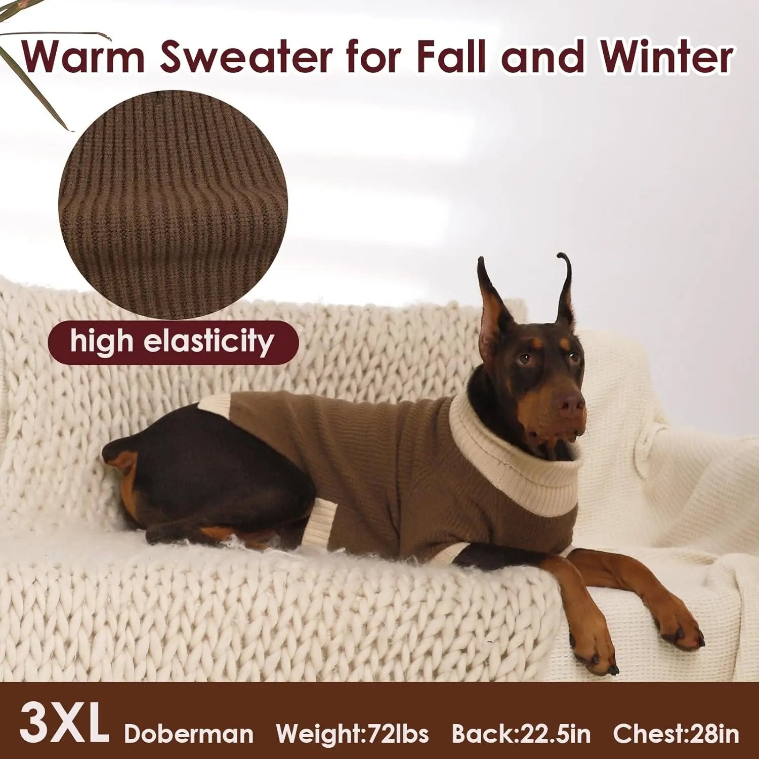 XL–5XL Dog Sweater with Harness Hole – Warm Stretch Turtleneck Winter Outfit
