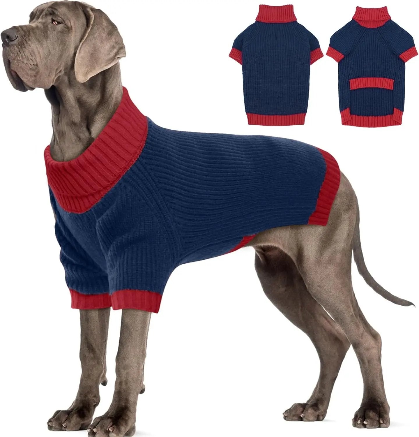 XL–5XL Dog Sweater with Harness Hole – Warm Stretch Turtleneck Winter Outfit Navyblue