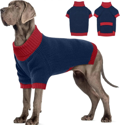 XL–5XL Dog Sweater with Harness Hole – Warm Stretch Turtleneck Winter Outfit Navyblue