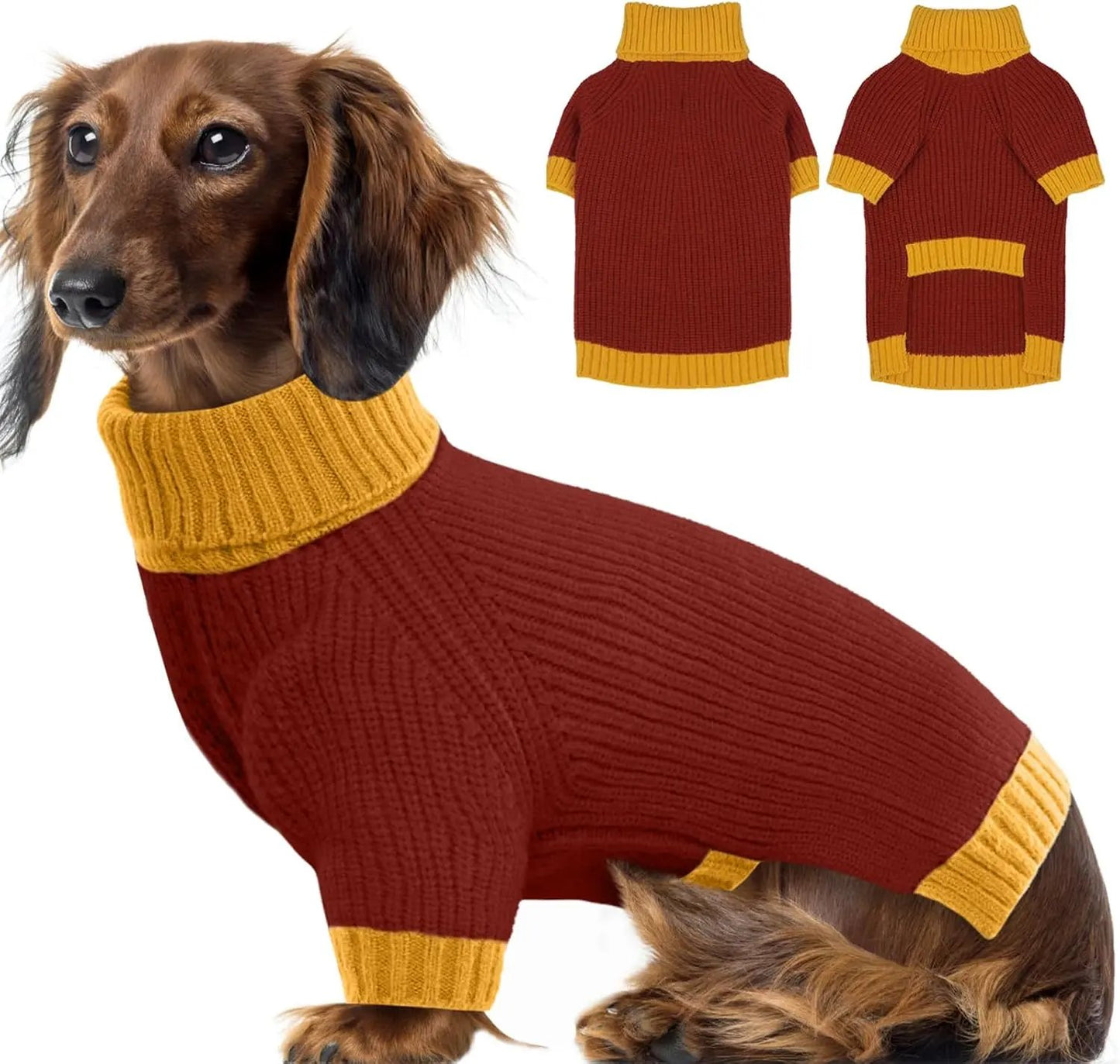 XL–5XL Dog Sweater with Harness Hole – Warm Stretch Turtleneck Winter Outfit Burgundy