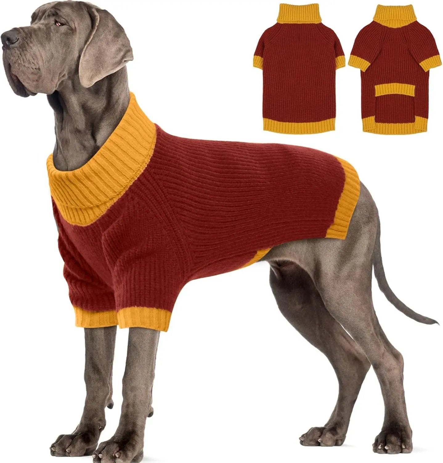 XL–5XL Dog Sweater with Harness Hole – Warm Stretch Turtleneck Winter Outfit Burgundy Xxxxx-Large (Chest 41")