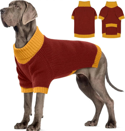 XL–5XL Dog Sweater with Harness Hole – Warm Stretch Turtleneck Winter Outfit Burgundy Xxxxx-Large (Chest 41")
