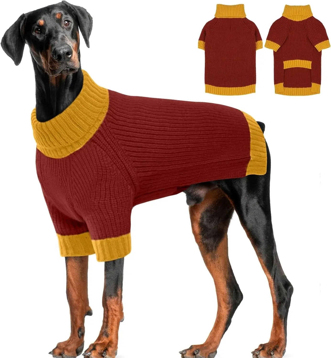 XL–5XL Dog Sweater with Harness Hole – Warm Stretch Turtleneck Winter Outfit Burgundy Xxxx-Large (Chest 35.5")