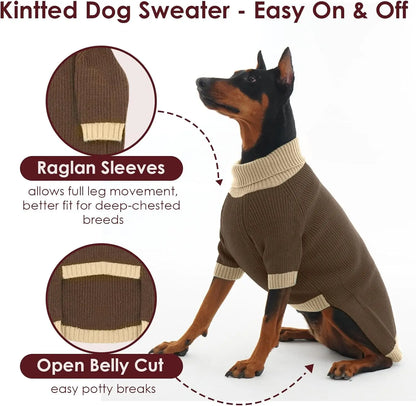 XL–5XL Dog Sweater with Harness Hole – Warm Stretch Turtleneck Winter Outfit